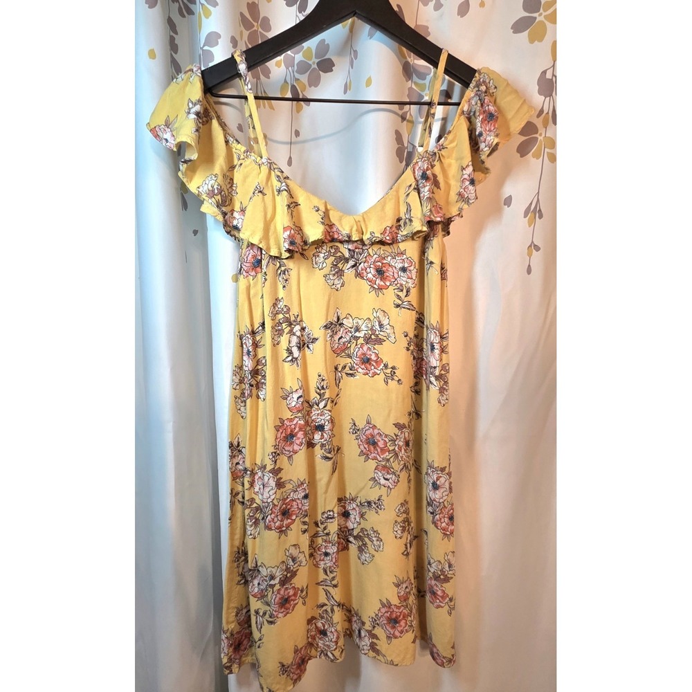 rue21 Yellow Floral‎ Ruffle Strap Lightweight V-Neck Sundress–Size Small
